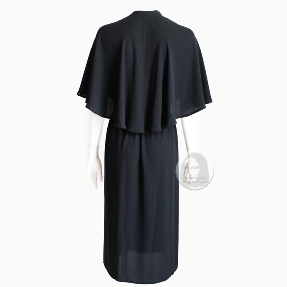 Vintage Halston Halter Dress Silk Wrap Style Attached Angel Sleeve Capelet Sz 12 - Picture 7 of 12